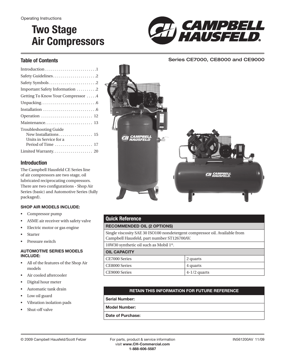 Campbell Hausfeld CE7000 User Manual | 60 pages