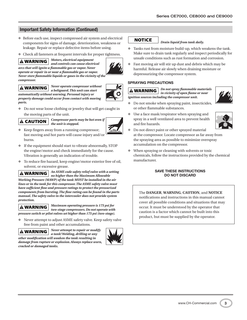 Important safety information (continued) | Campbell Hausfeld CE7000 User Manual | Page 3 / 60