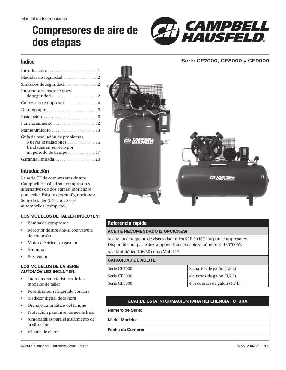 Compresores de aire de dos etapas | Campbell Hausfeld CE7000 User Manual | Page 41 / 60