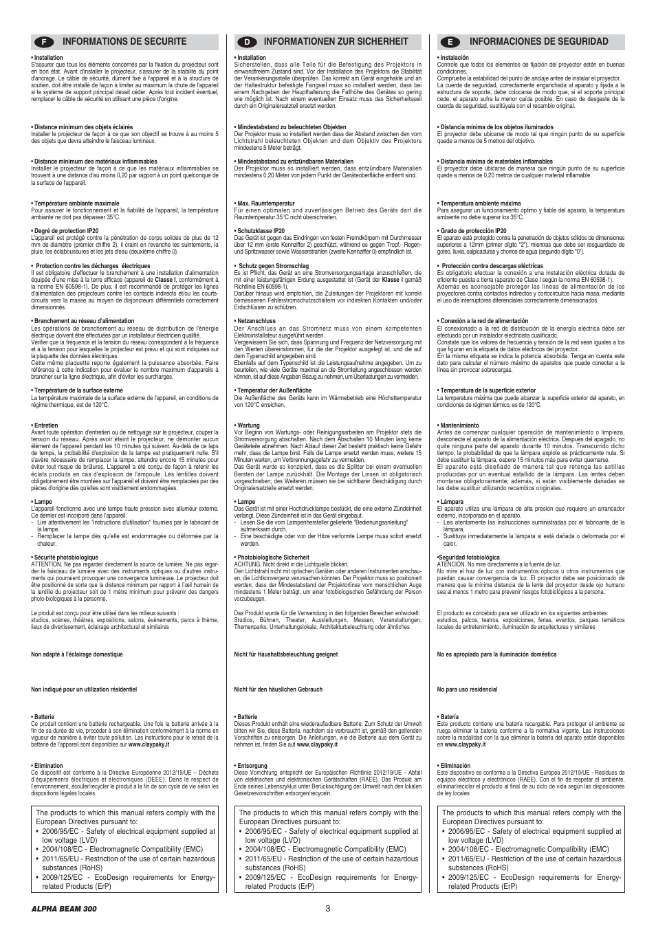 Clay Paky ALPHA BEAM 300 User Manual | Page 3 / 40