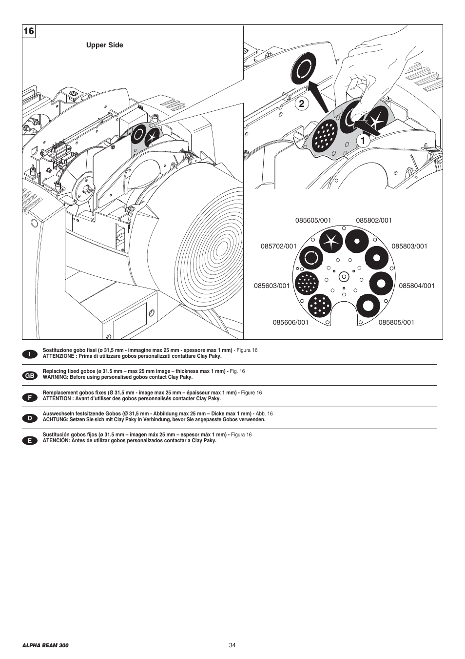 Clay Paky ALPHA BEAM 300 User Manual | Page 34 / 40