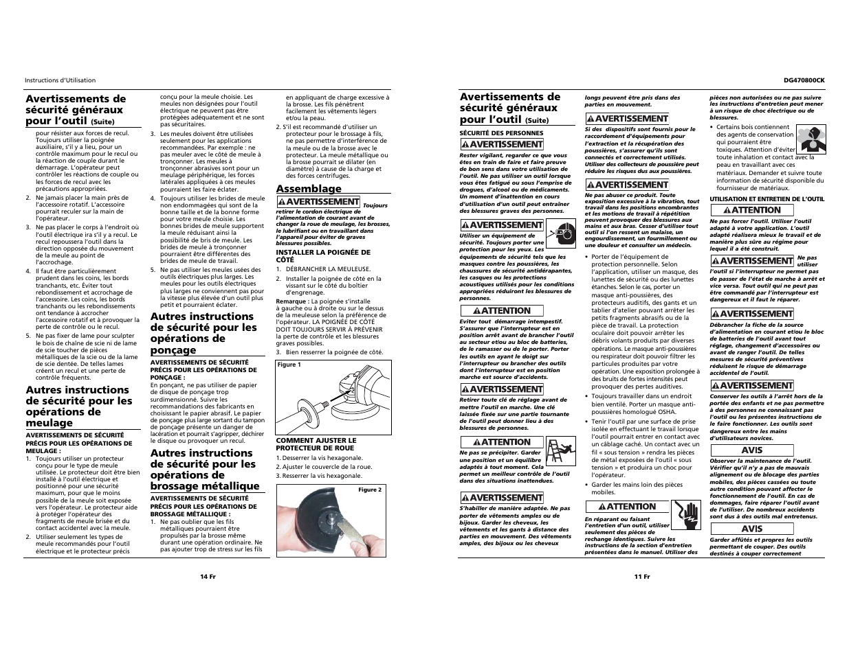 Assemblage, Avertissements de sécurité généraux pour l’outil | Campbell Hausfeld Grinder User Manual | Page 11 / 12