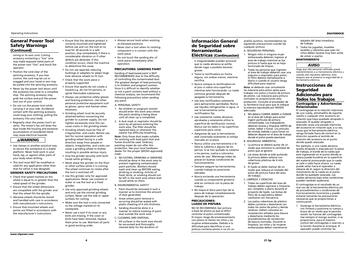 General power tool safety warnings | Campbell Hausfeld Grinder User Manual | Page 4 / 12