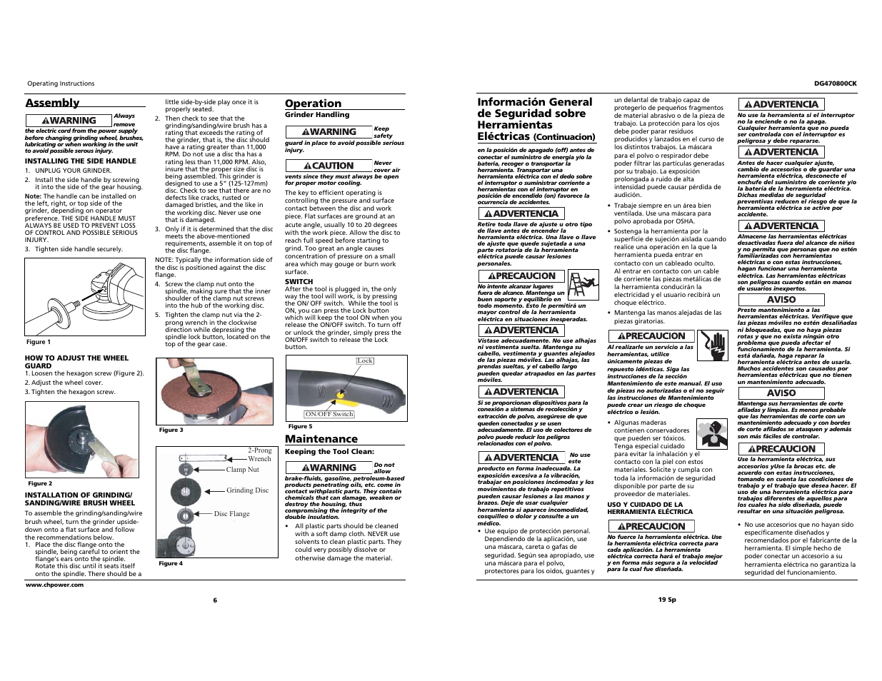 Operation, Maintenance, Assembly | Campbell Hausfeld Grinder User Manual | Page 6 / 12