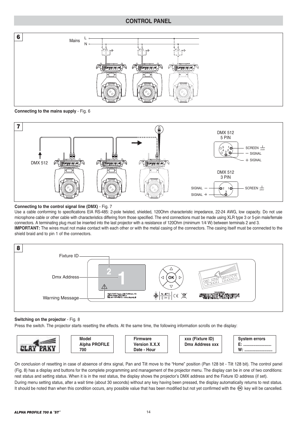 Control panel | Clay Paky ALPHA PROFILE 700 “ST” User Manual | Page 14 / 40