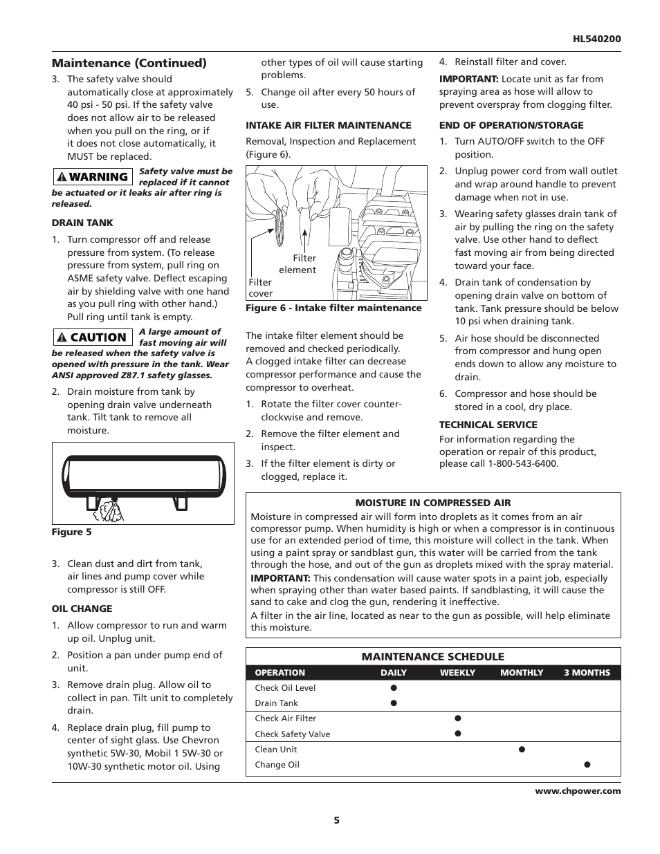 Maintenance (continued) | Campbell Hausfeld HL540200 User Manual | Page 5 / 36