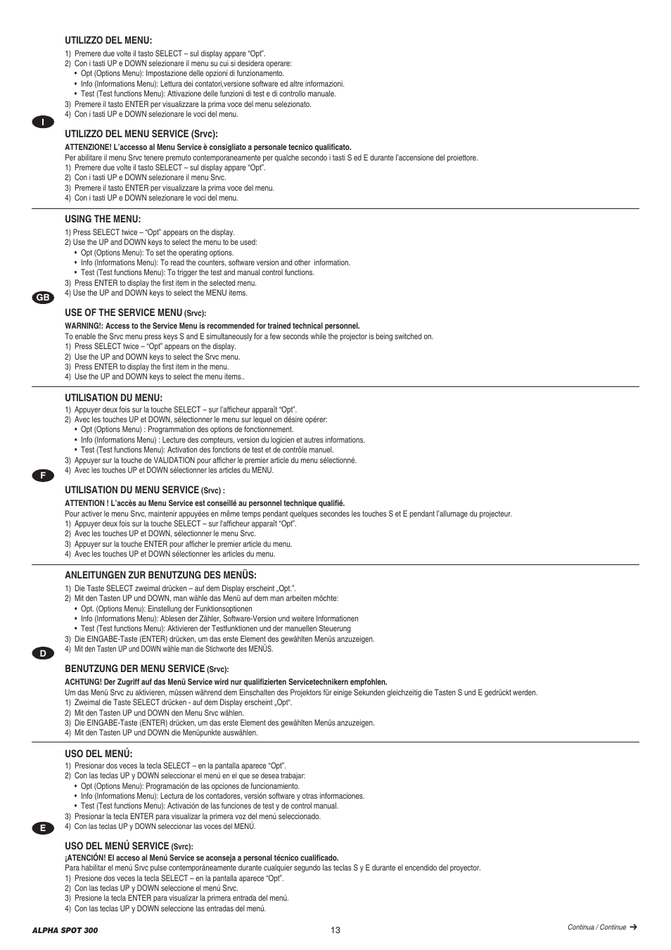 Clay Paky ALPHA SPOT 300 User Manual | Page 13 / 44