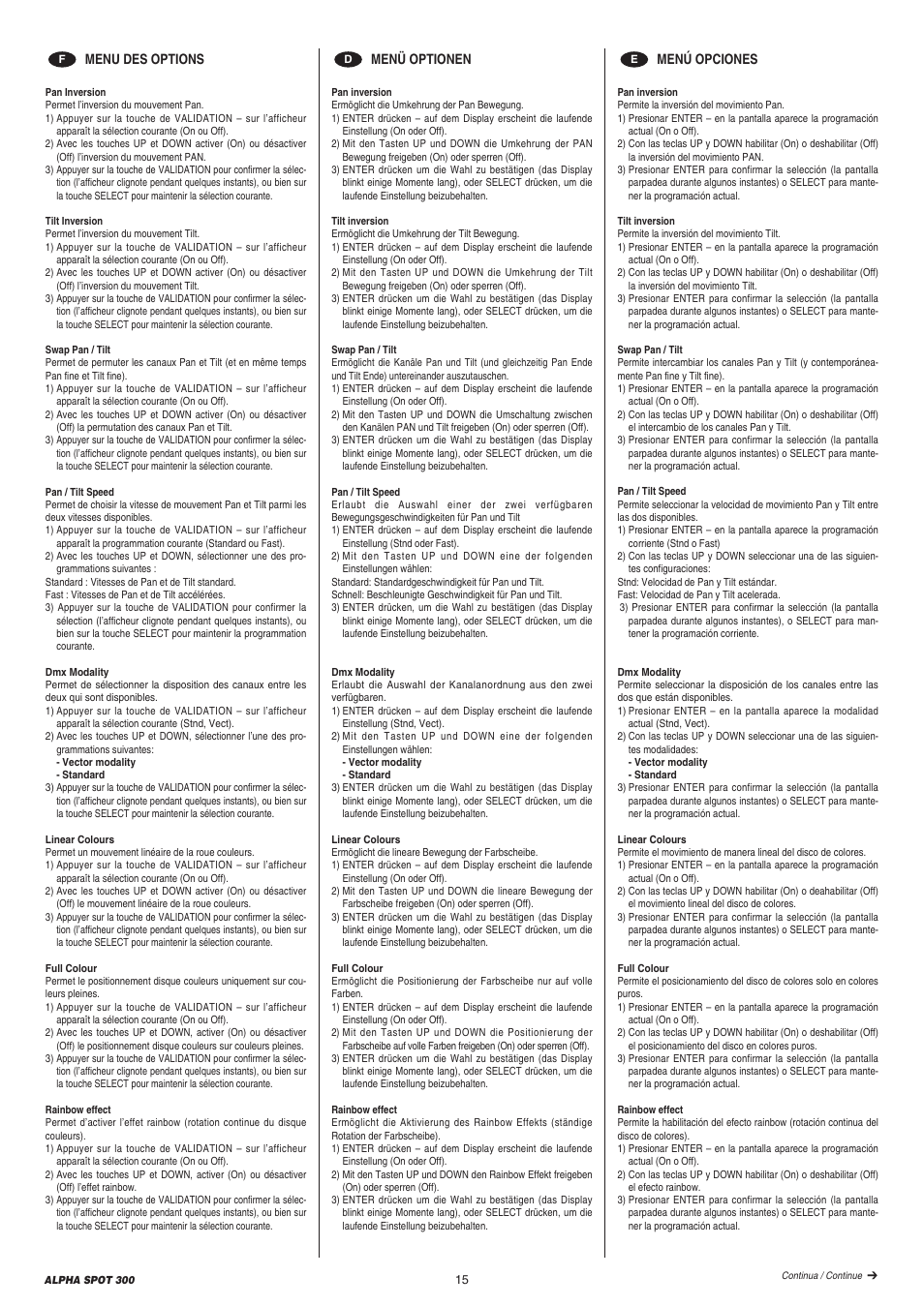 Clay Paky ALPHA SPOT 300 User Manual | Page 15 / 44