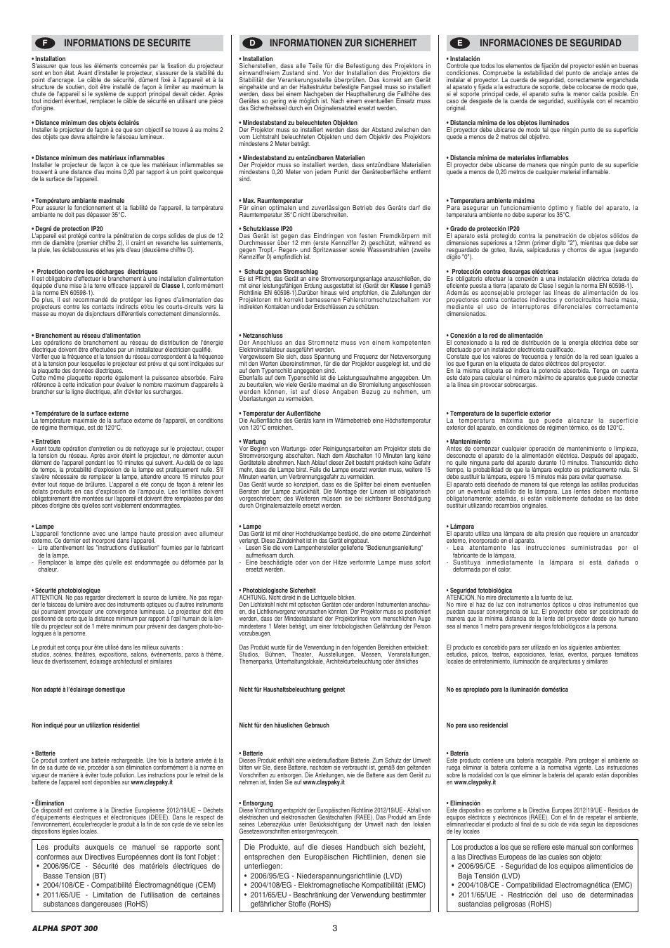 Clay Paky ALPHA SPOT 300 User Manual | Page 3 / 44