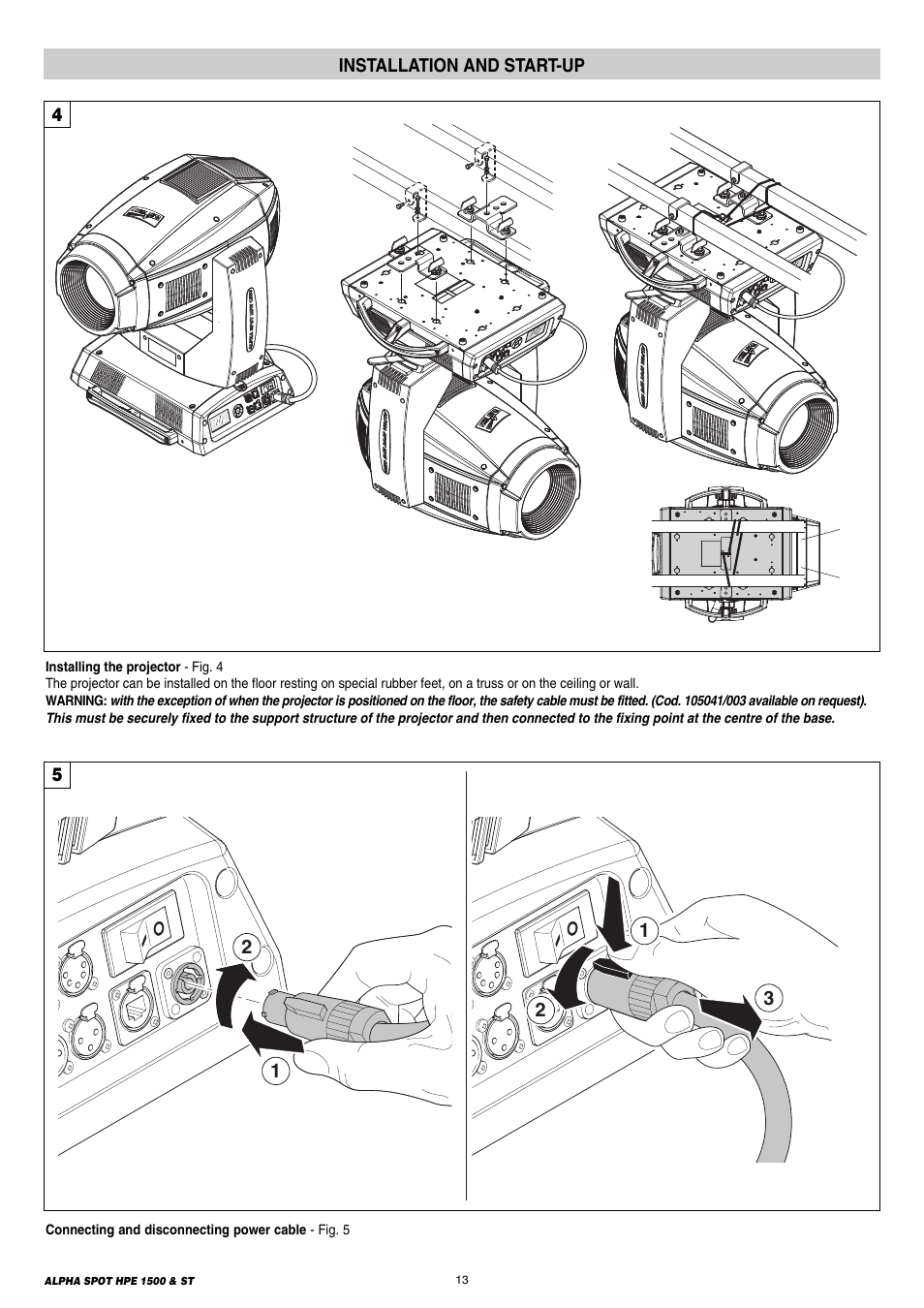 13 installation and start-up | Clay Paky ALPHA SPOT HPE 1500 ST User Manual | Page 13 / 43