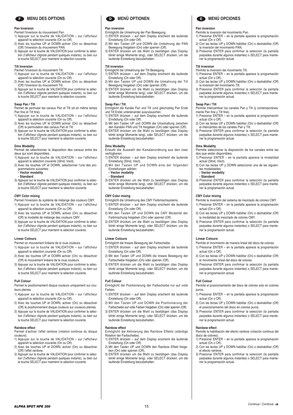 Clay Paky ALPHA SPOT HPE 300 User Manual | Page 15 / 44