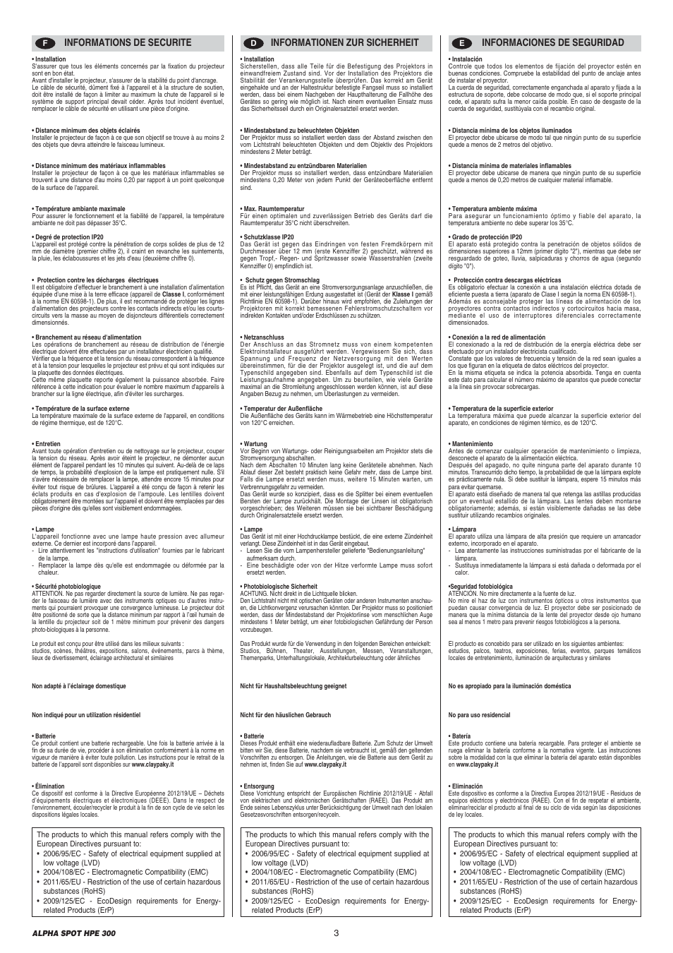 Clay Paky ALPHA SPOT HPE 300 User Manual | Page 3 / 44
