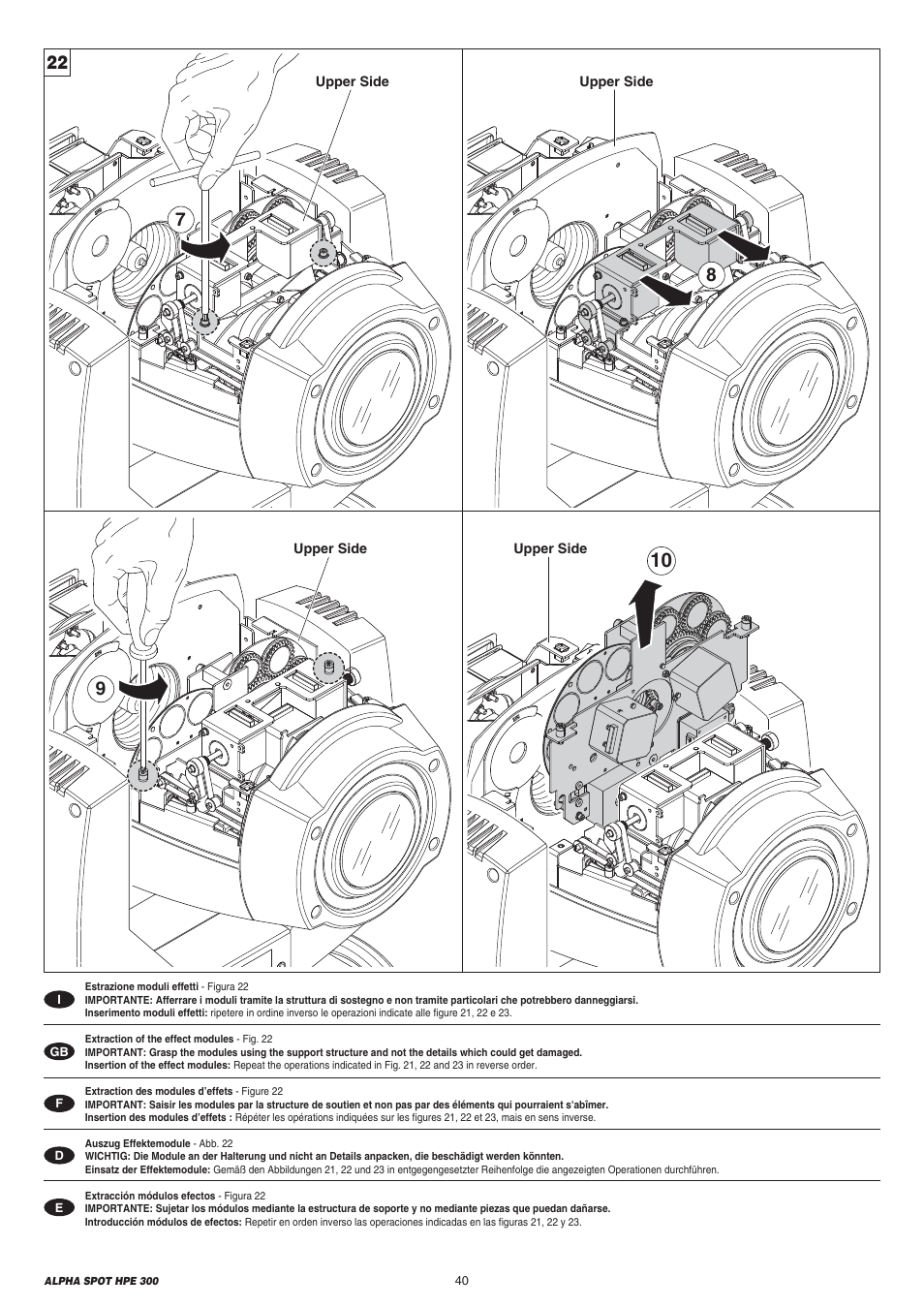 Clay Paky ALPHA SPOT HPE 300 User Manual | Page 40 / 44