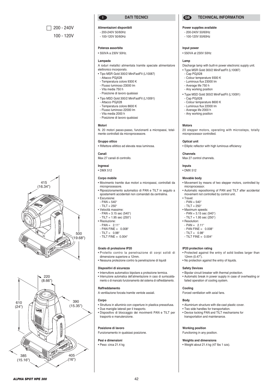 Clay Paky ALPHA SPOT HPE 300 User Manual | Page 42 / 44