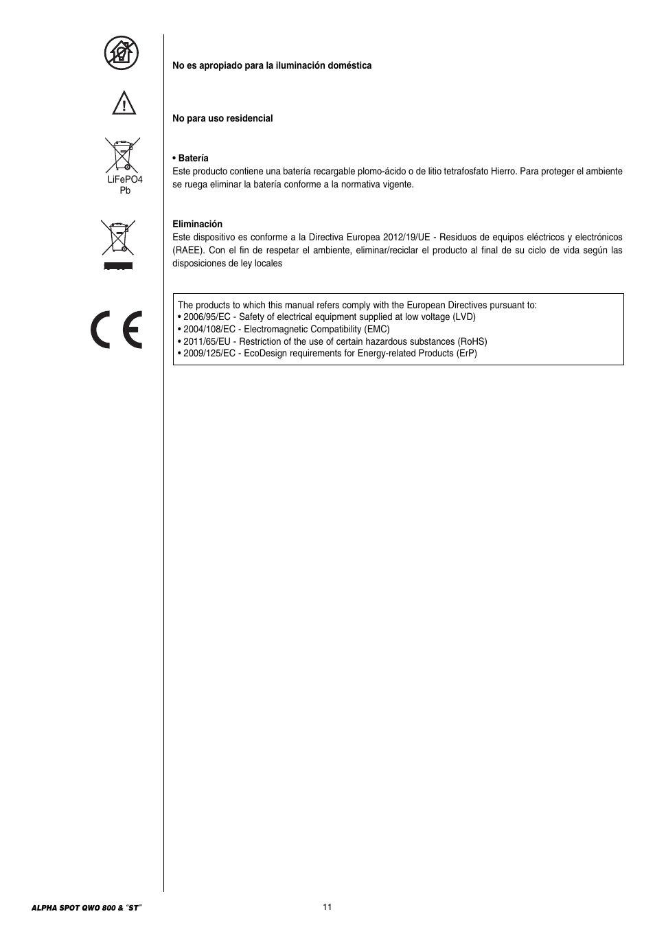 Clay Paky ALPHA SPOT QWO 800 “ST” User Manual | Page 11 / 44