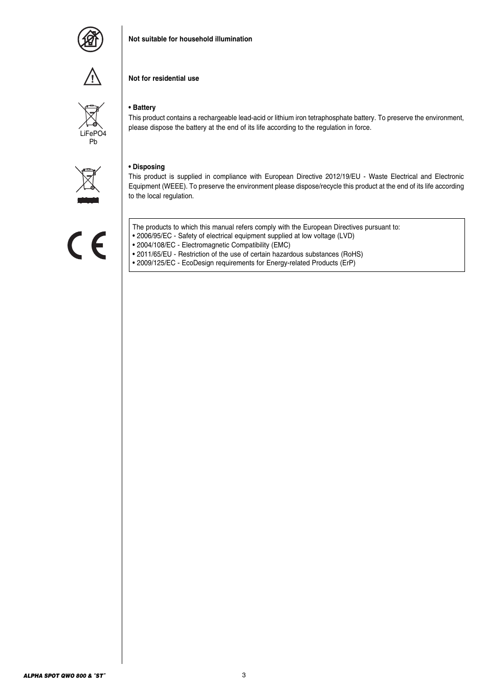 Clay Paky ALPHA SPOT QWO 800 “ST” User Manual | Page 3 / 44
