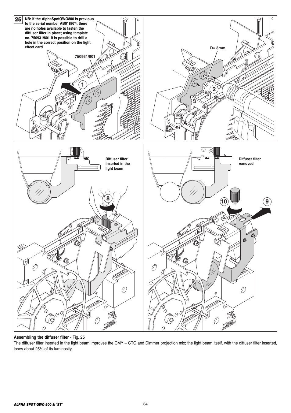 Clay Paky ALPHA SPOT QWO 800 “ST” User Manual | Page 34 / 44