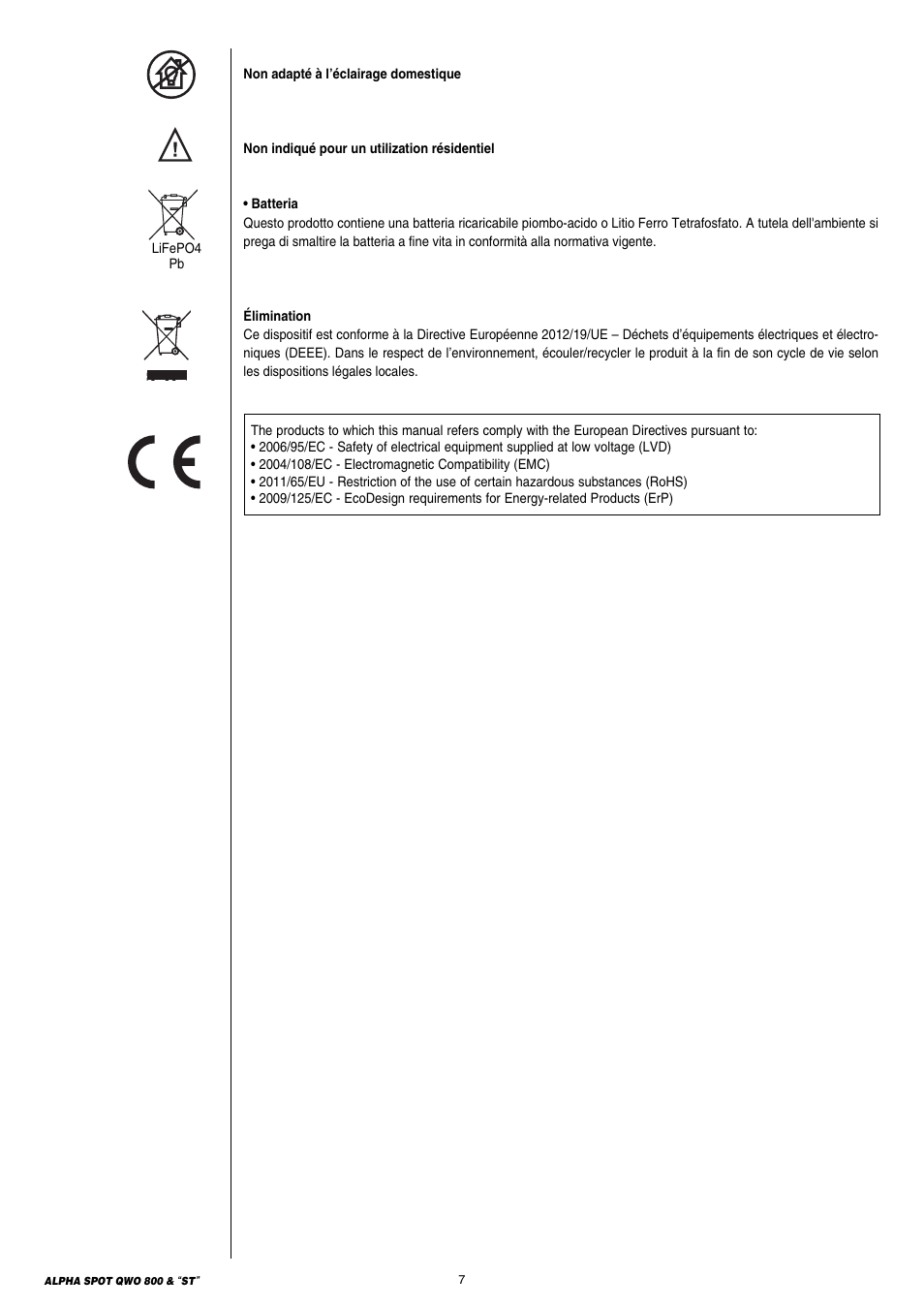 Clay Paky ALPHA SPOT QWO 800 “ST” User Manual | Page 7 / 44