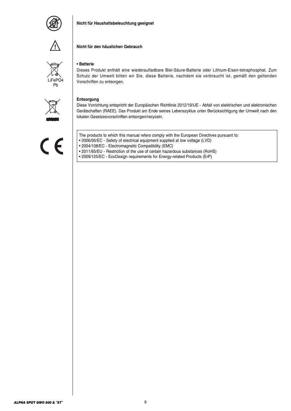 Clay Paky ALPHA SPOT QWO 800 “ST” User Manual | Page 9 / 44