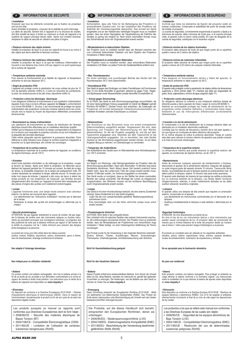 Clay Paky ALPHA WASH 300 User Manual | Page 3 / 40