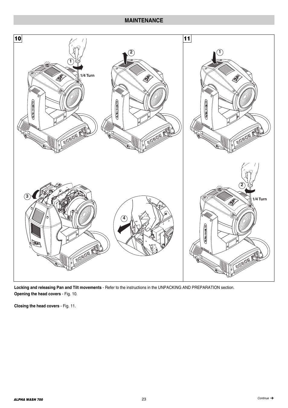 23 maintenance, 10 11 maintenance | Clay Paky ALPHA WASH 700 User Manual | Page 23 / 36