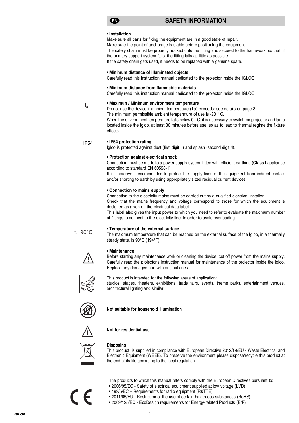 Safety information | Clay Paky IGLOO ECO - C61196 User Manual | Page 2 / 20