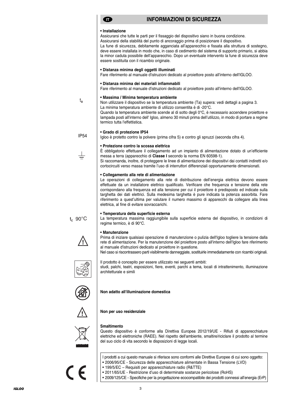 Informazioni di sicurezza | Clay Paky IGLOO ECO - C61196 User Manual | Page 3 / 20