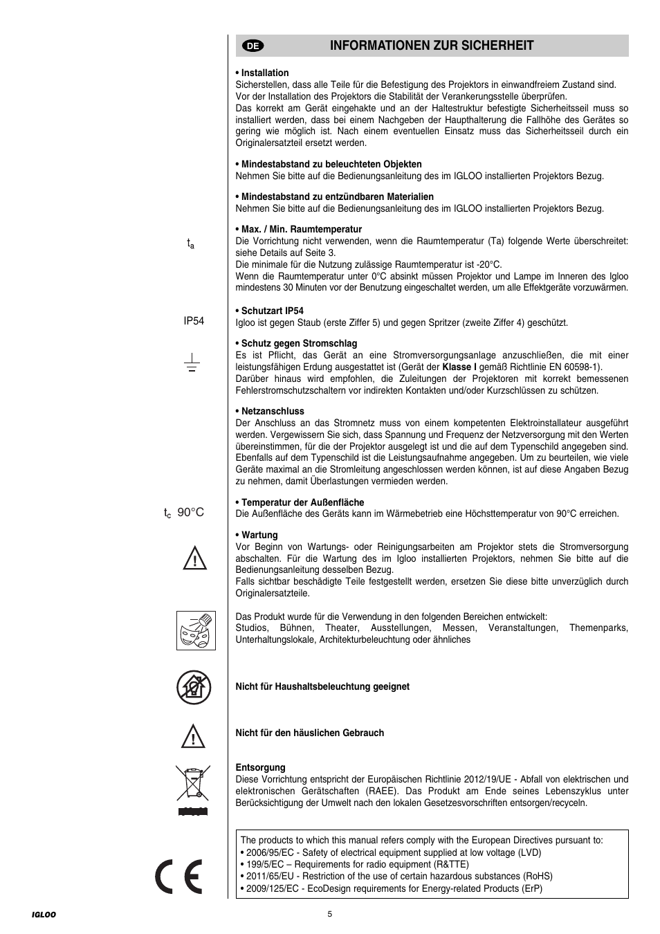 Informationen zur sicherheit | Clay Paky IGLOO ECO - C61196 User Manual | Page 5 / 20