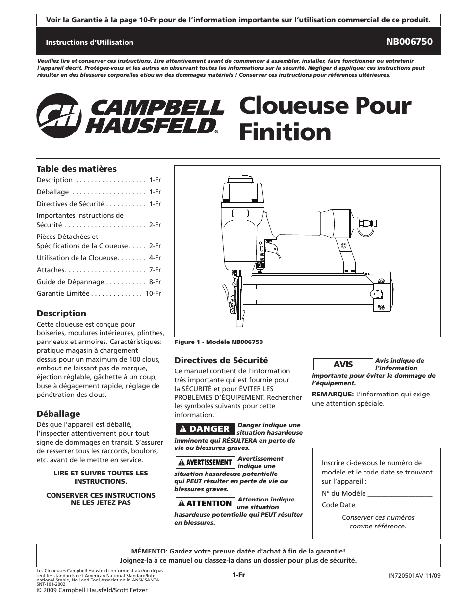 Cloueuse pour finition | Campbell Hausfeld NB006750 User Manual | Page 11 / 32