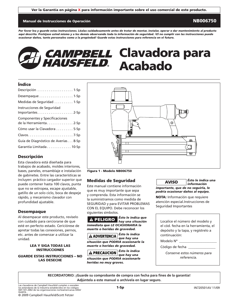 Clavadora para acabado | Campbell Hausfeld NB006750 User Manual | Page 21 / 32