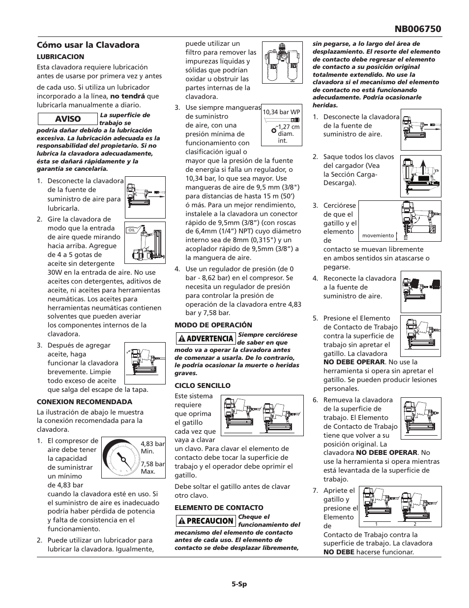 Cómo usar la clavadora | Campbell Hausfeld NB006750 User Manual | Page 25 / 32