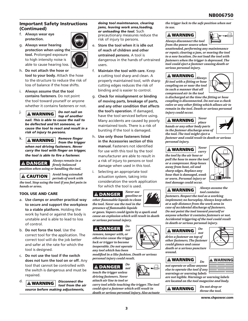 Important safety instructions (continued) | Campbell Hausfeld NB006750 User Manual | Page 3 / 32