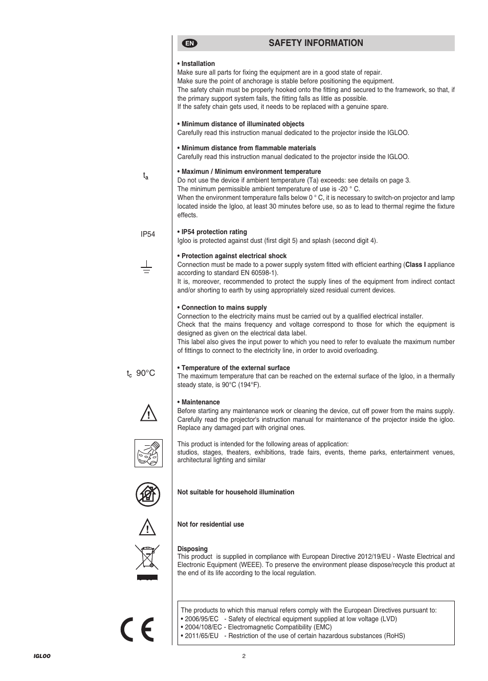 Safety information | Clay Paky IGLOO EASY (C61198) User Manual | Page 2 / 20