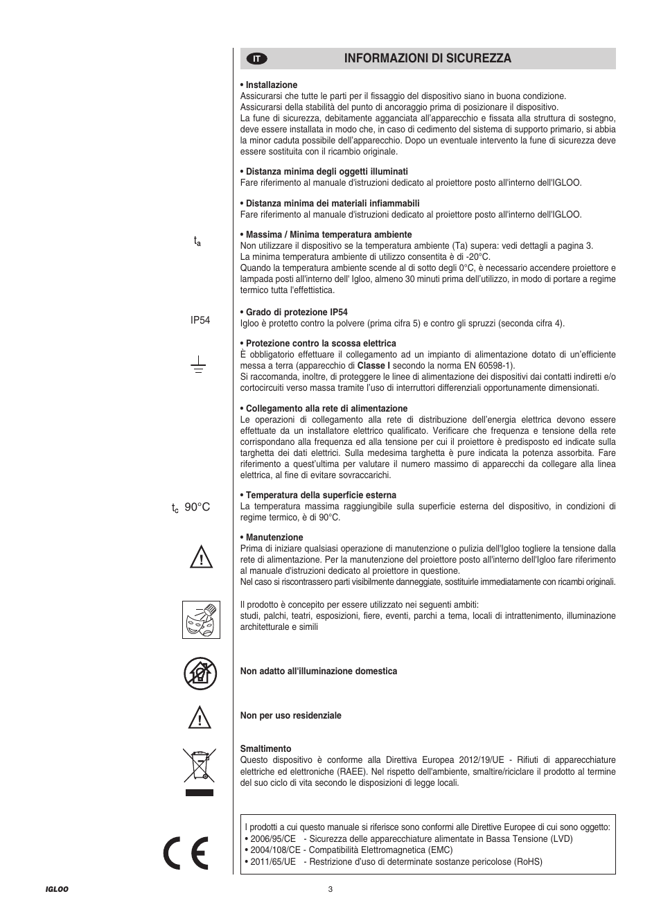 Informazioni di sicurezza | Clay Paky IGLOO EASY (C61198) User Manual | Page 3 / 20