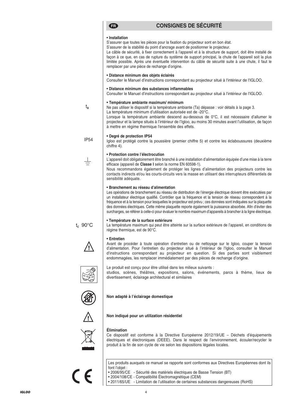 Consignes de sécurité | Clay Paky IGLOO EASY (C61198) User Manual | Page 4 / 20