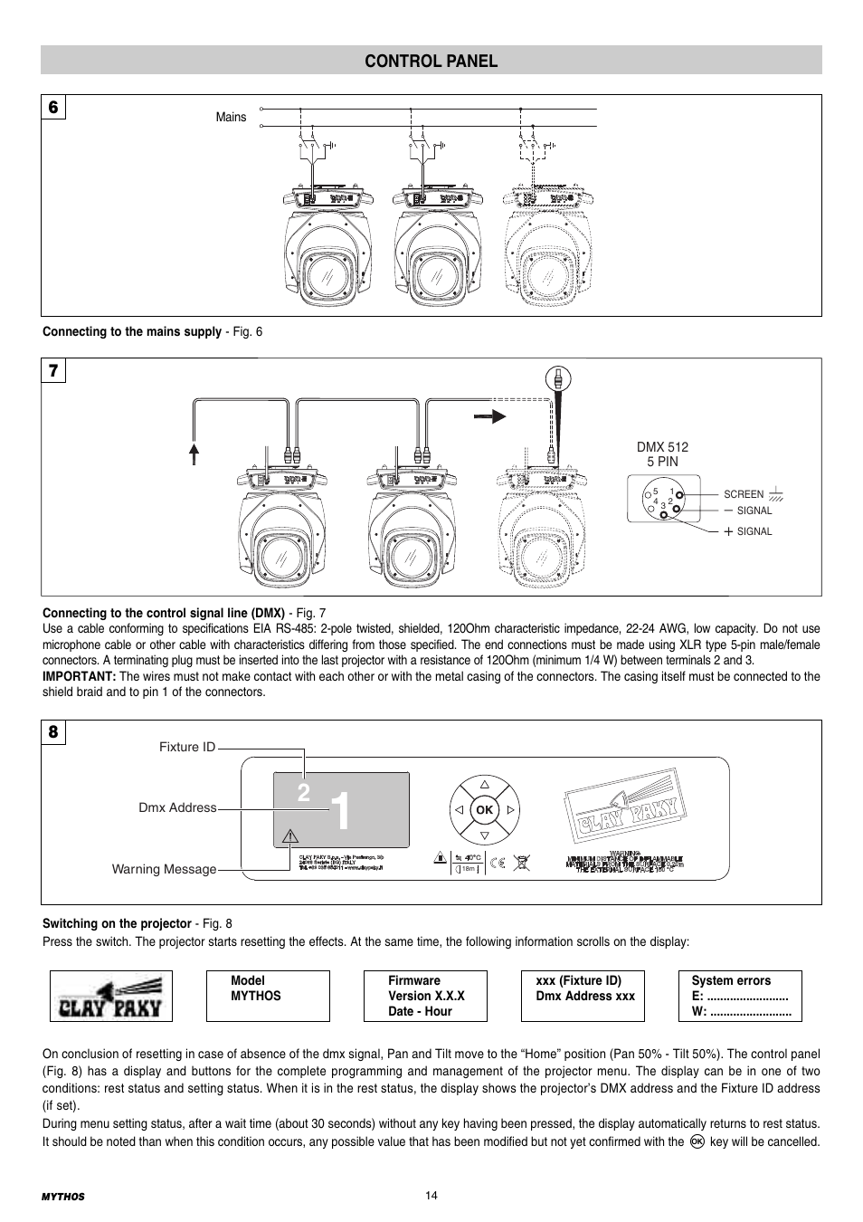 14 control panel, Control panel | Clay Paky MYTHOS User Manual | Page 14 / 40