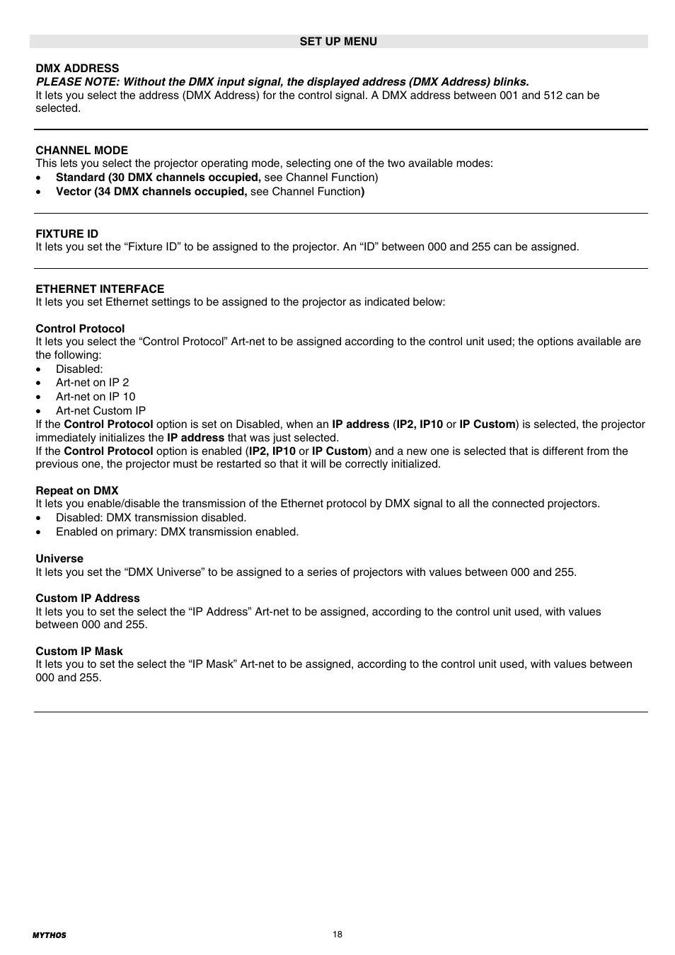 Clay Paky MYTHOS User Manual | Page 18 / 40