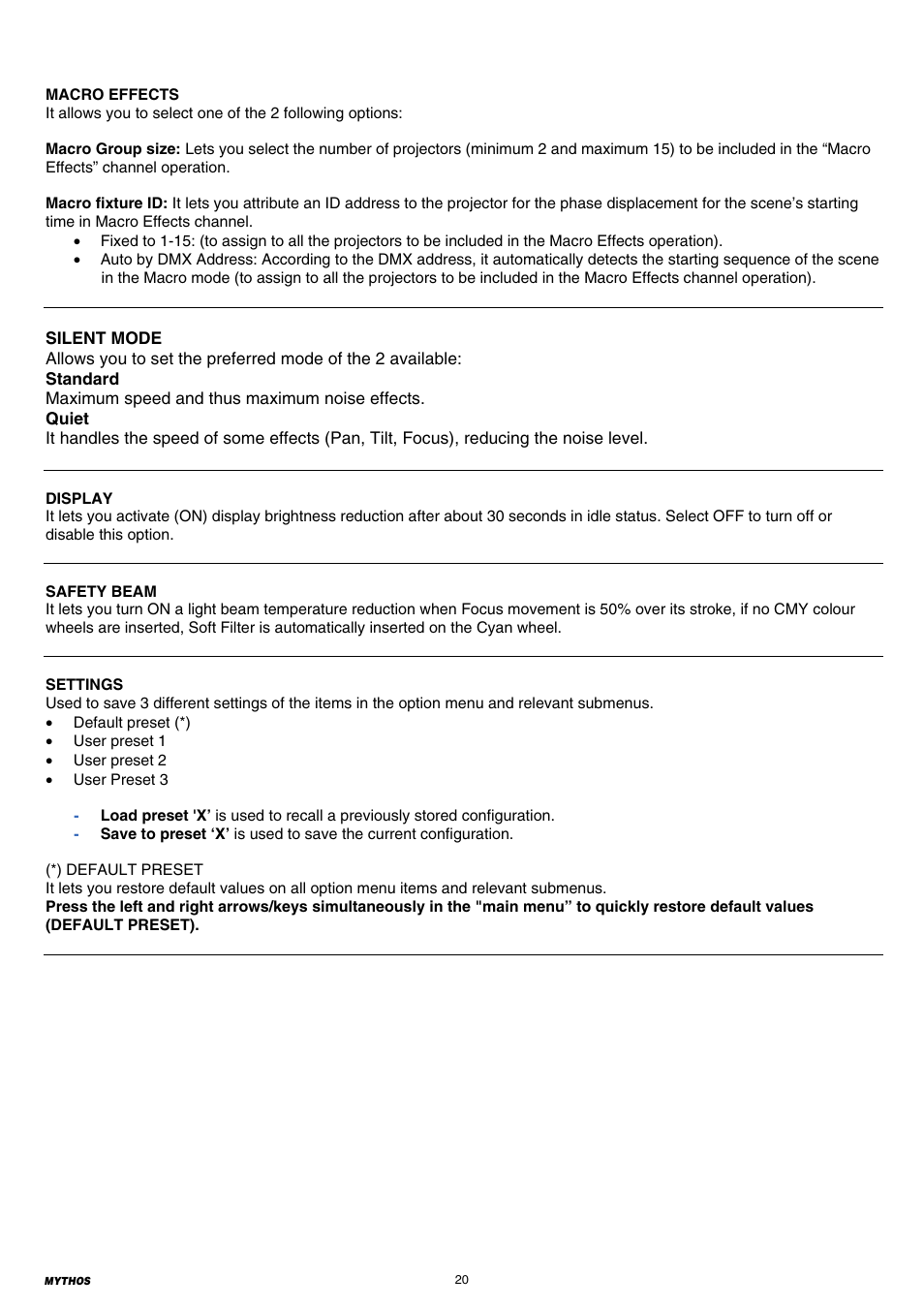 Clay Paky MYTHOS User Manual | Page 20 / 40