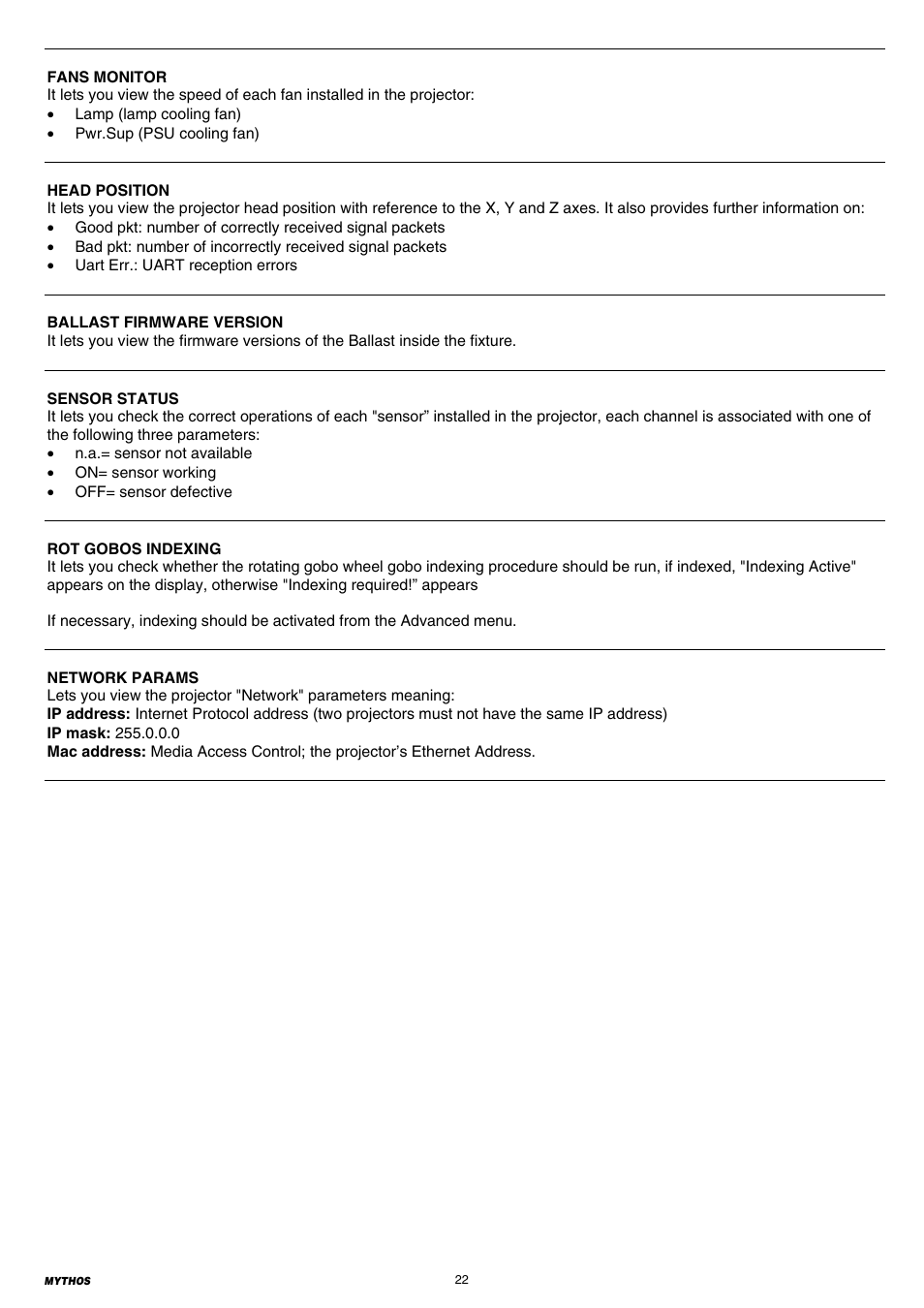Clay Paky MYTHOS User Manual | Page 22 / 40