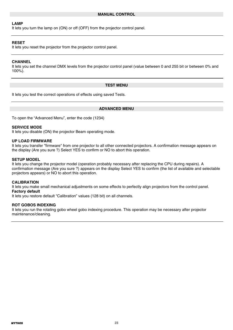 Clay Paky MYTHOS User Manual | Page 23 / 40