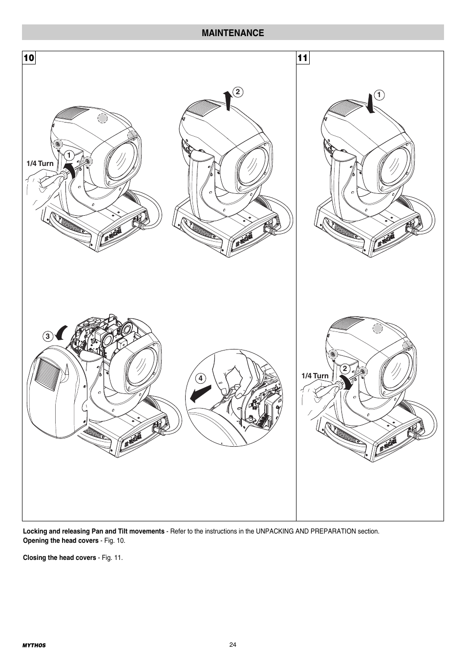 24 maintenance, 10 11 maintenance | Clay Paky MYTHOS User Manual | Page 24 / 40