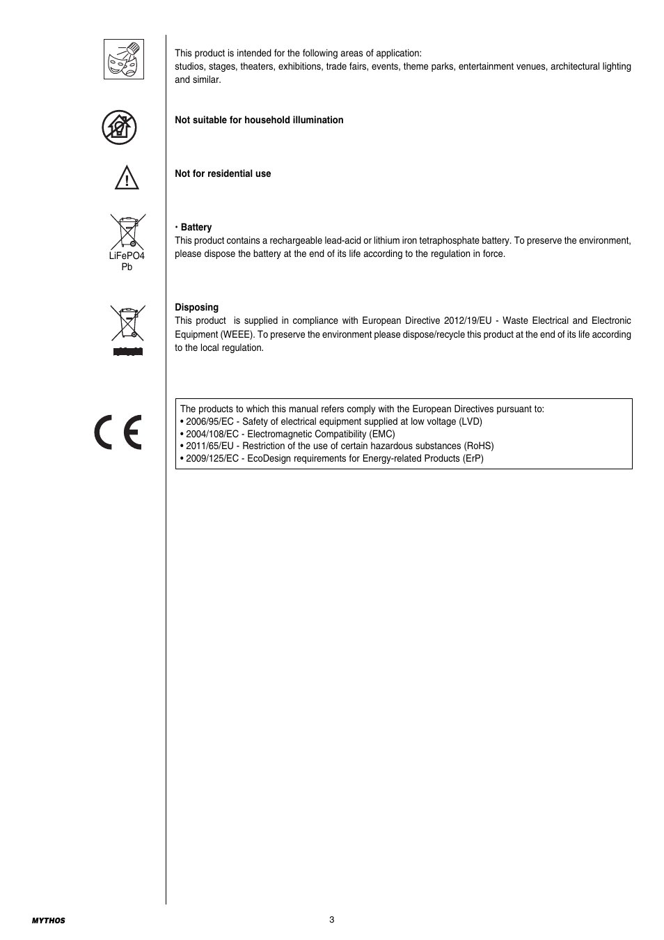 Clay Paky MYTHOS User Manual | Page 3 / 40