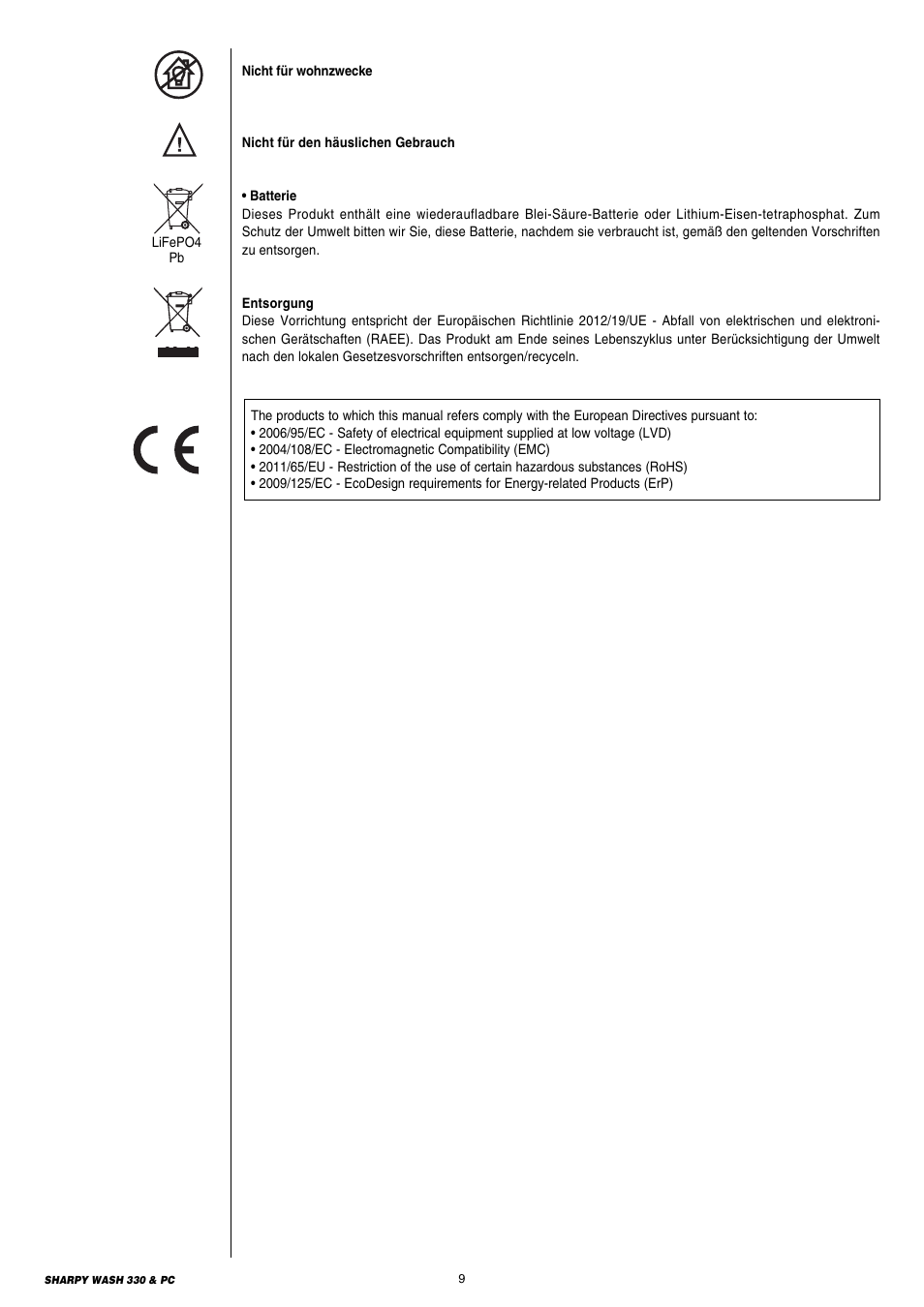 Clay Paky SHARPY WASH 330 PC User Manual | Page 9 / 36