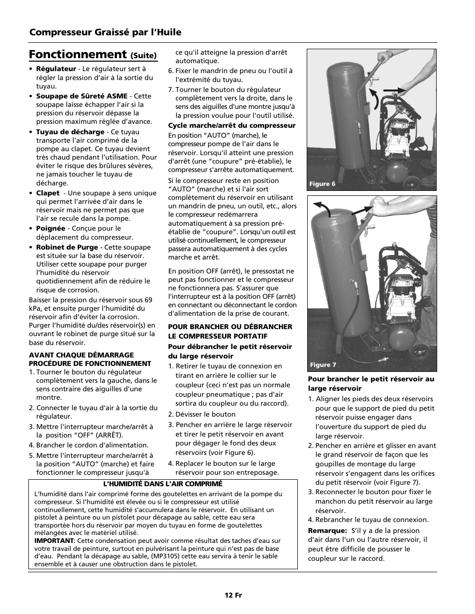 Fonctionnement, Compresseur graissé par l'huile | Campbell Hausfeld Air Compressor User Manual | Page 12 / 24