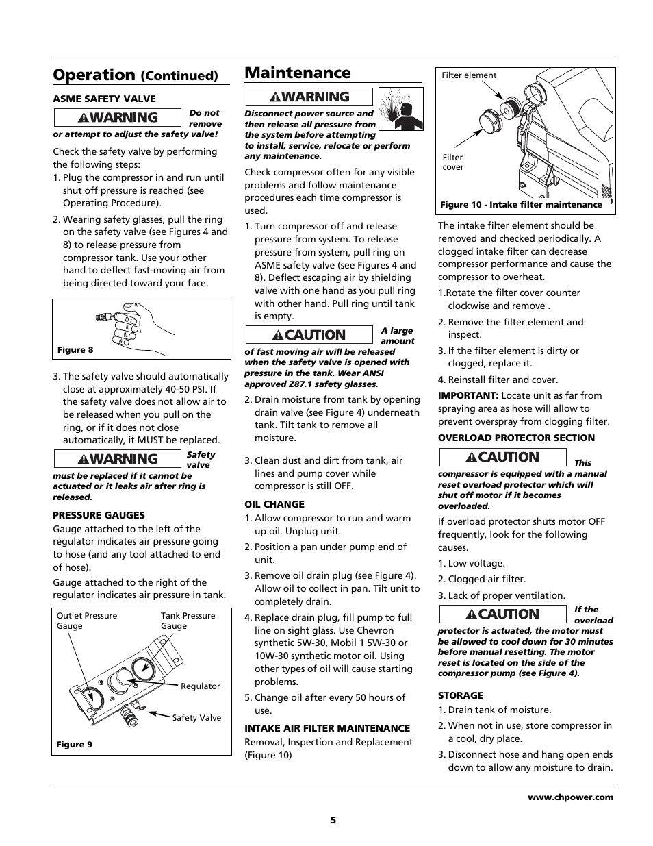 Operation, Maintenance, Continued) | Campbell Hausfeld Air Compressor User Manual | Page 5 / 24