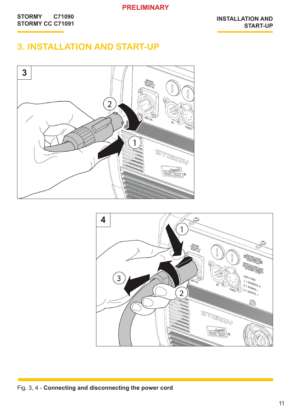 Installation and start-up | Clay Paky STORMY CC User Manual | Page 11 / 30
