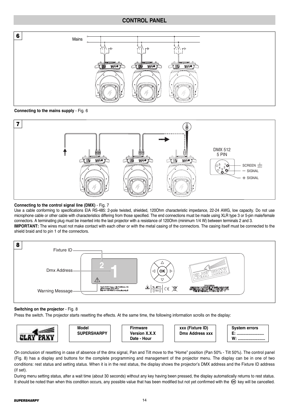 14 control panel, Control panel | Clay Paky SUPERSHARPY User Manual | Page 14 / 44