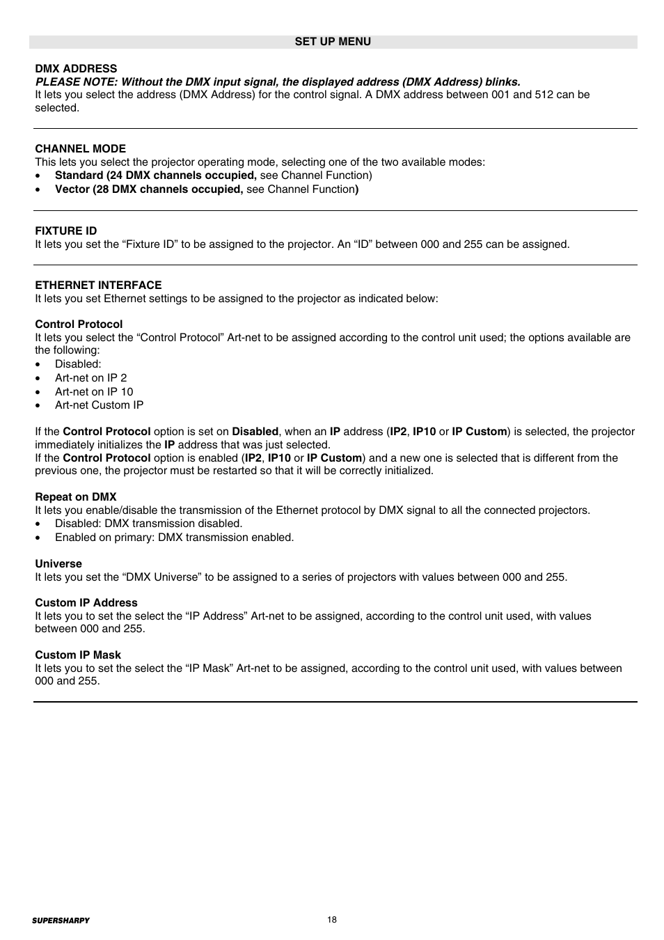 Clay Paky SUPERSHARPY User Manual | Page 18 / 44