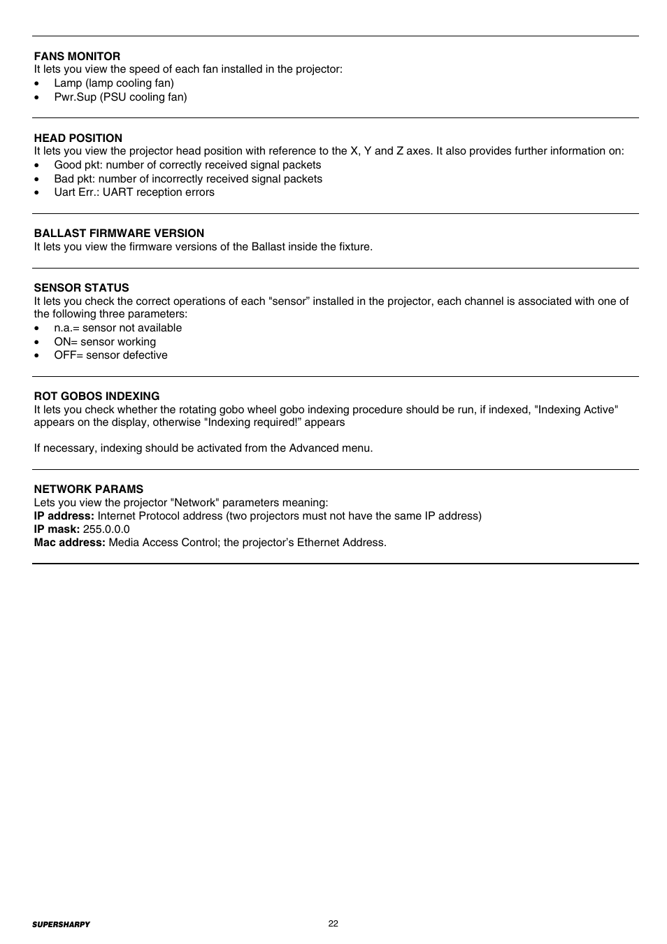 Clay Paky SUPERSHARPY User Manual | Page 22 / 44