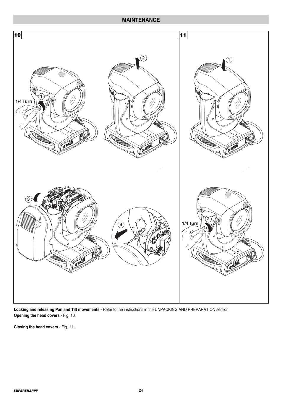 24 maintenance, 10 11 maintenance | Clay Paky SUPERSHARPY User Manual | Page 24 / 44